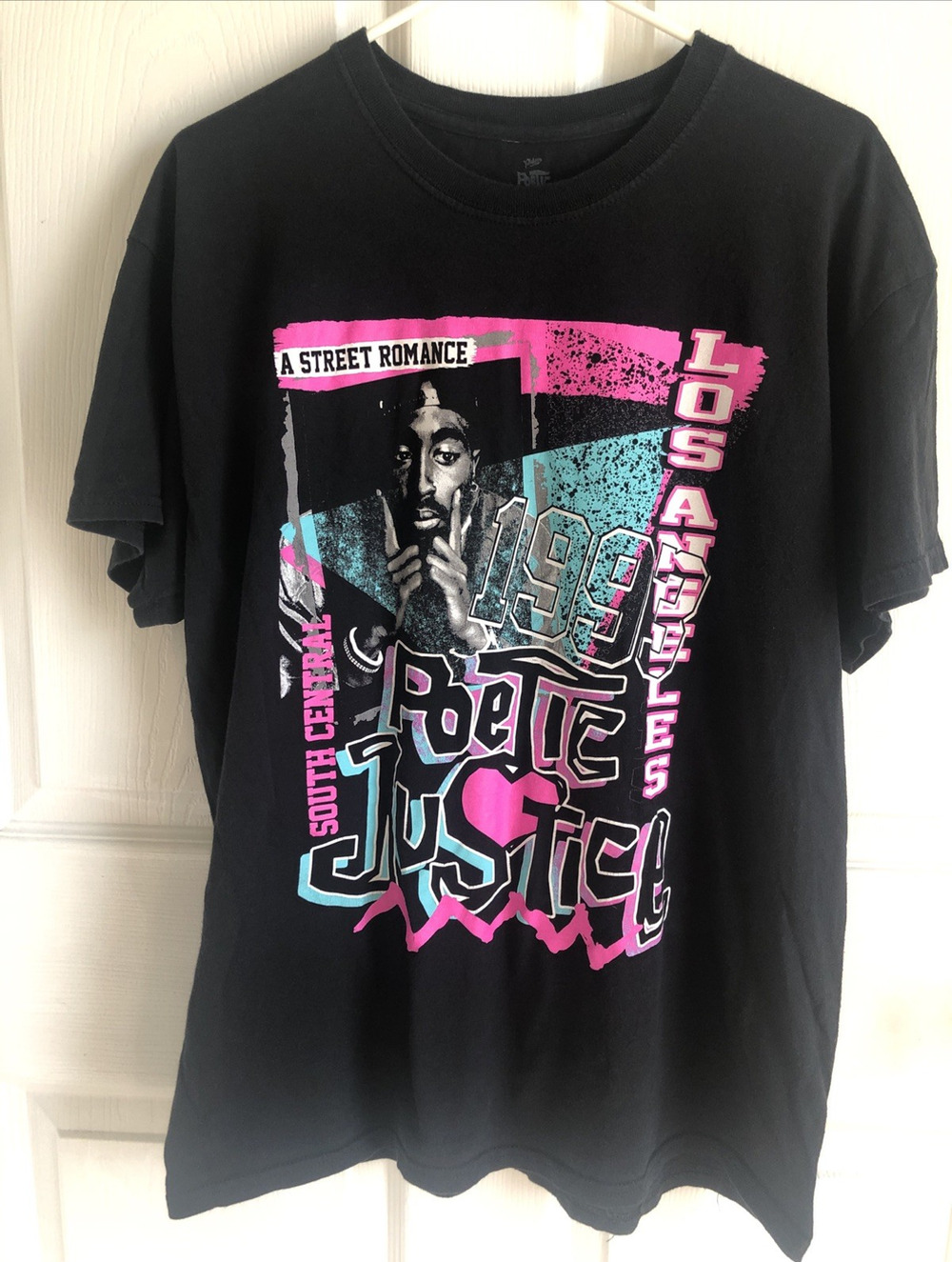 Tupac Shakur Poetic Justice Movie Philco T shirt L Black 1990's colors concert